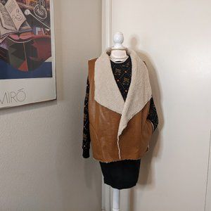 High Collar Shearling Vest  light brown Camel fits Large / XL